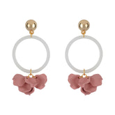 Ash Pink Clear Ring Petal Earrings.